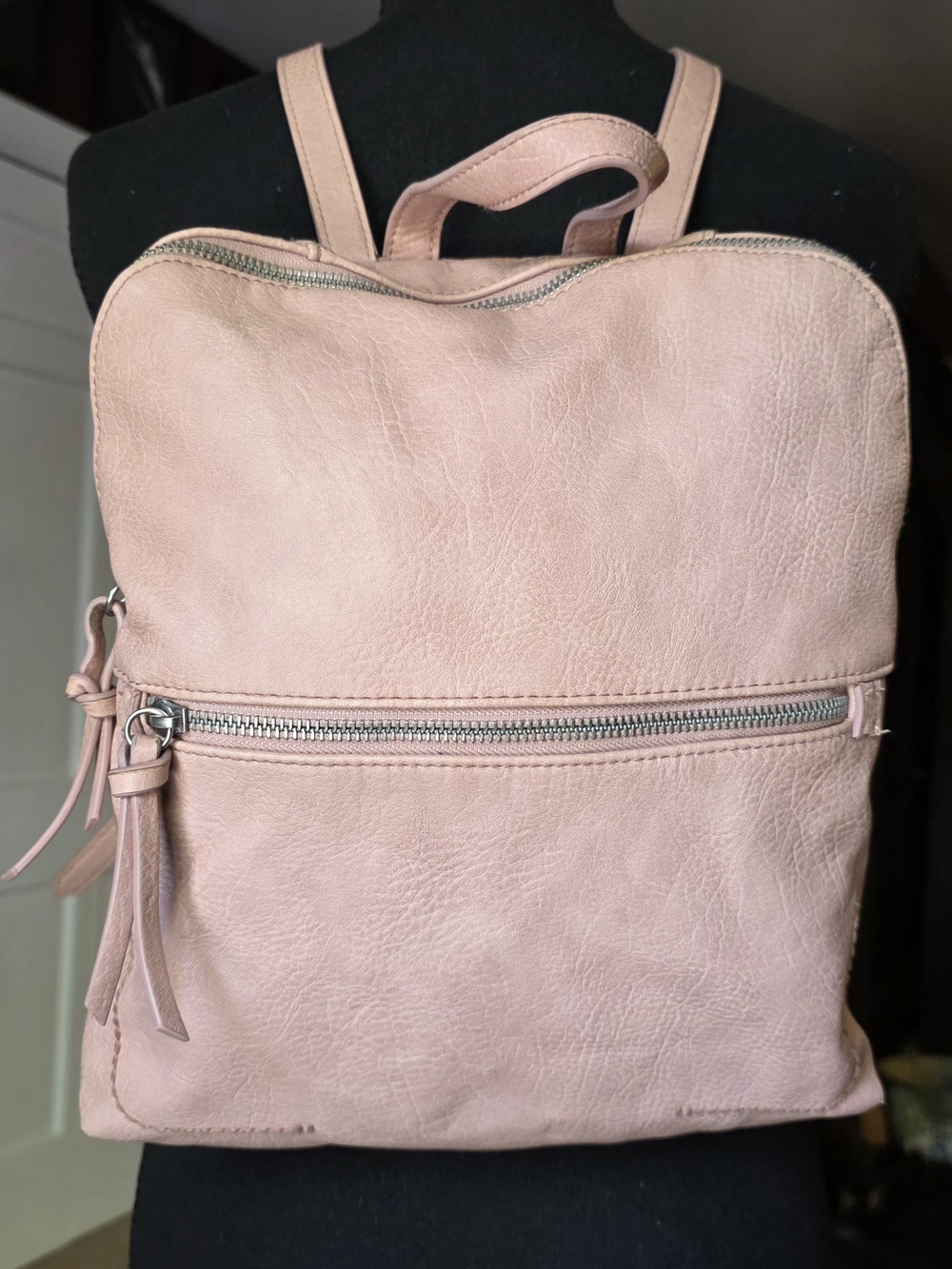 Universal Thread Pink Mini Backpack Faux Leather Blush Zip Pocket Adjustable